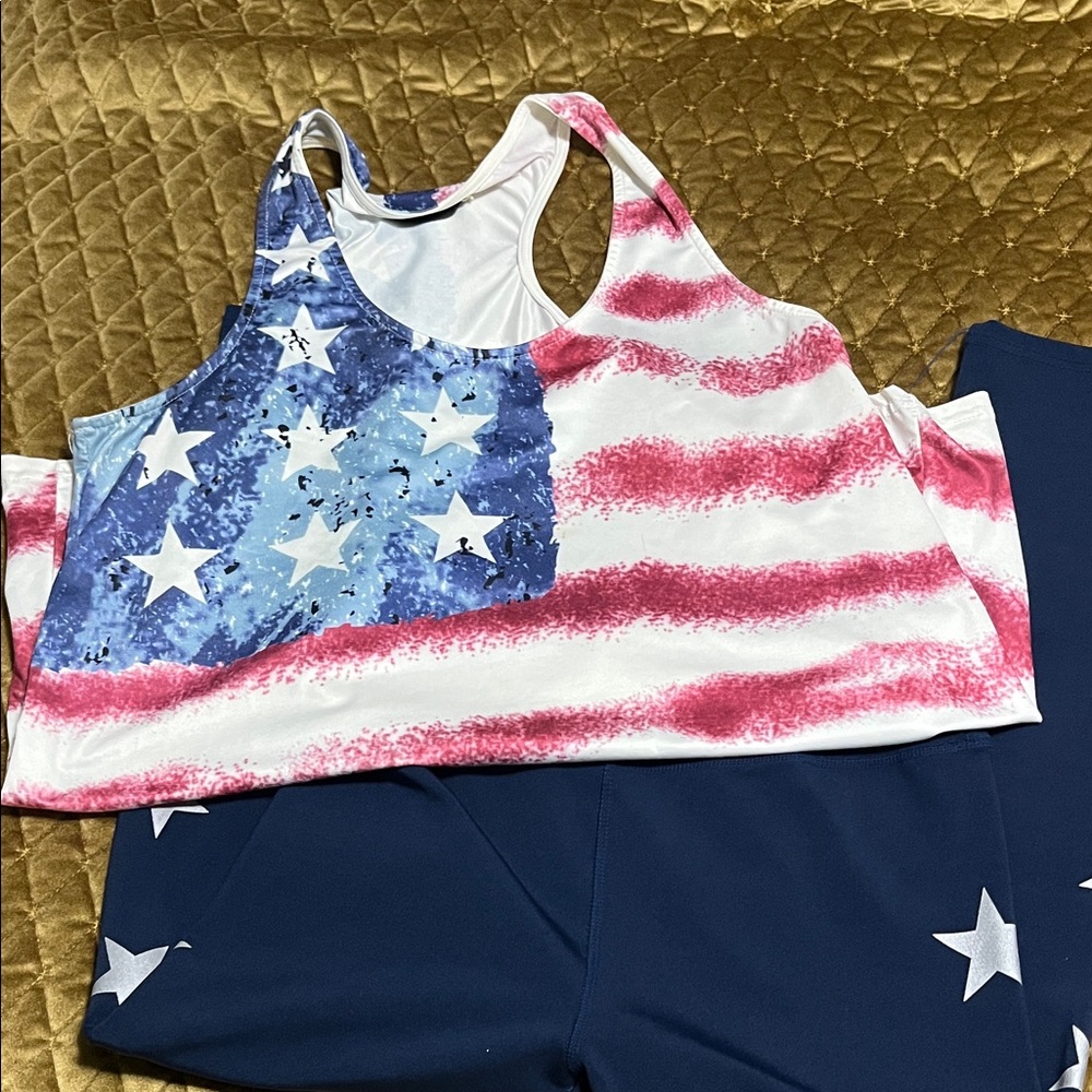 Patriotic Star Tank Top and Leggings Set